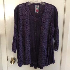 Johnny Was purple eyelet lace top